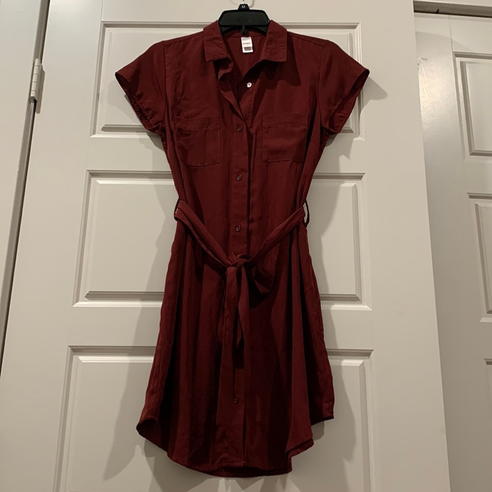 Burgundy Button-Down Dress
